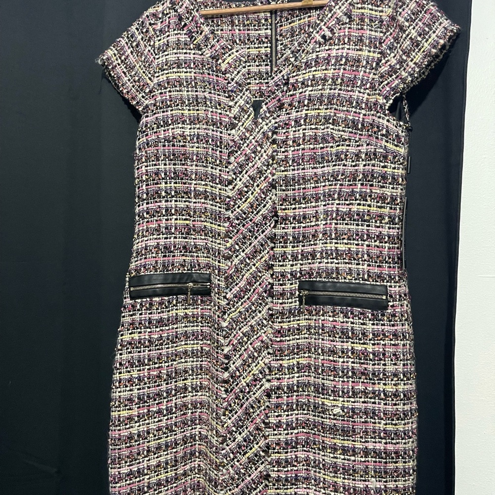Karl Lagerfeld Pink and Black Tweed Midi Dress